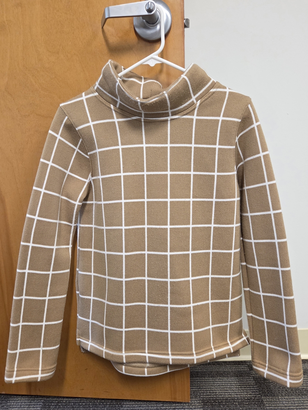 J. Crew Tan and White Grid Turtleneck Sweater